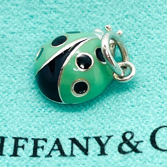 HALLMARK FADED - Tiffany & Co Blue Enamel Ladybug Charm Sterling Silver - Picture 8 of 14